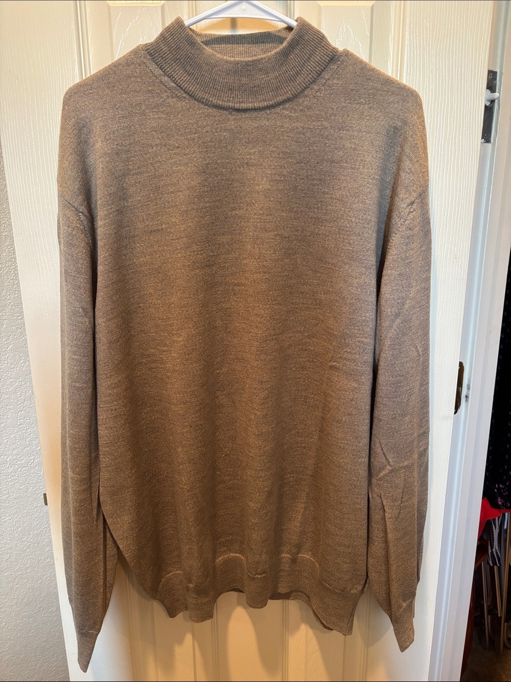 Toscano 100% Merino Wool Mock Neck Sweater Taupe Beige Knit XXL